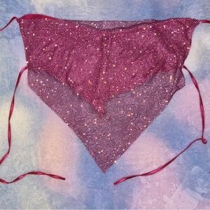 Backless bandana bedazzled pink top, One size (fits S-L or most), EUC (tried on)